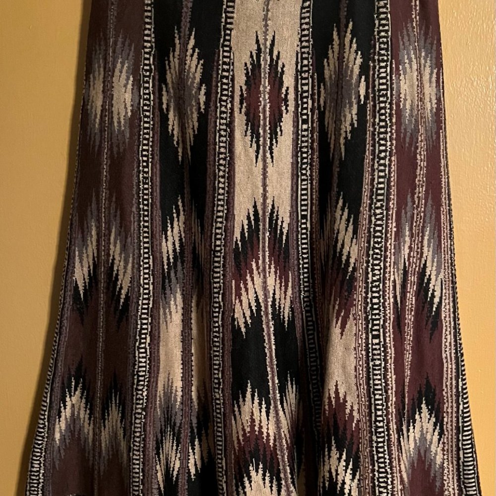 Peruvian Connection Fluted Knit Pima Cotton Skirt Ethnic Pattern Elastic Waist i